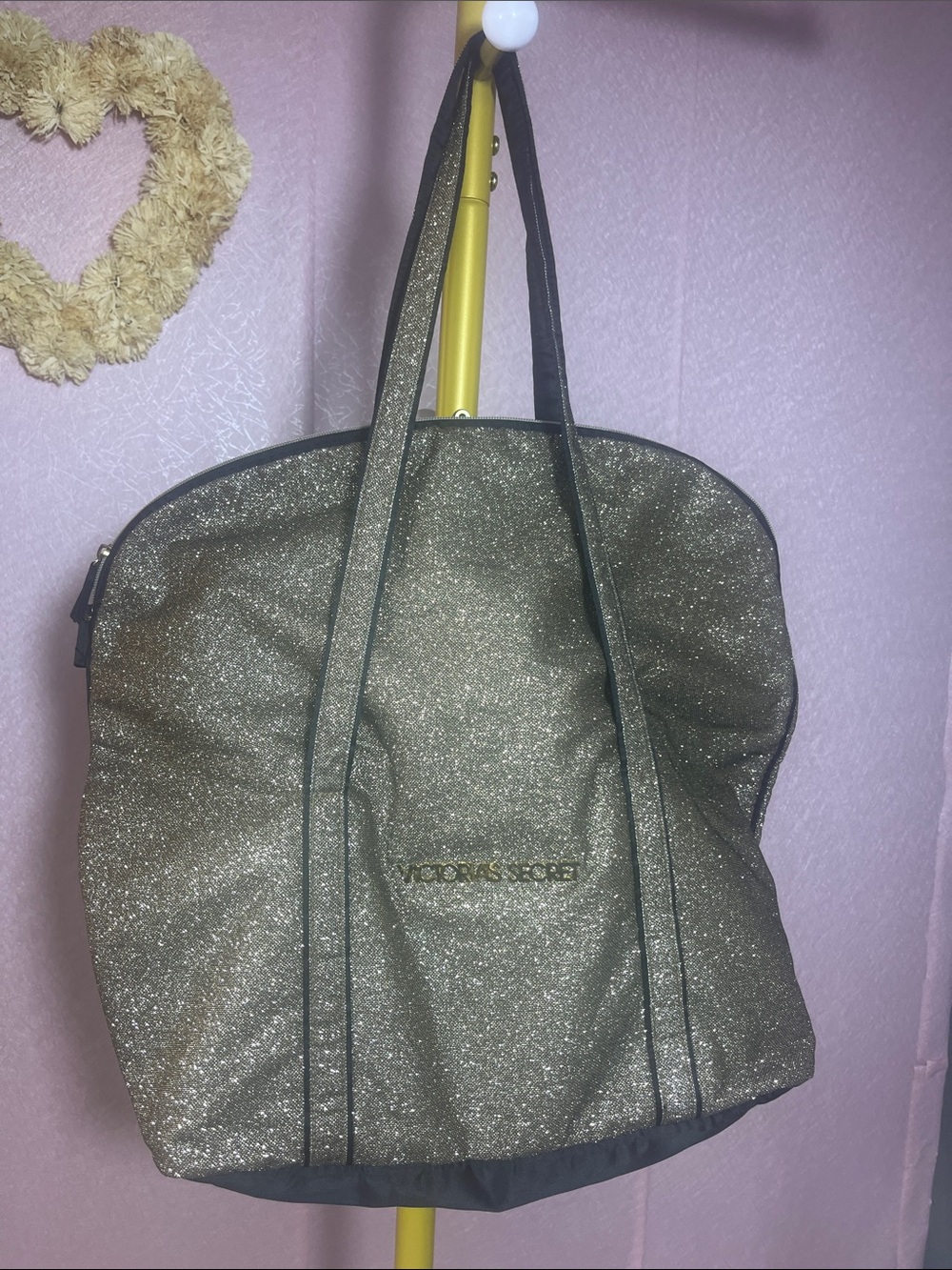 Victoria's Secret Sparkling Gold Tote Bag with Double Straps - NWOT